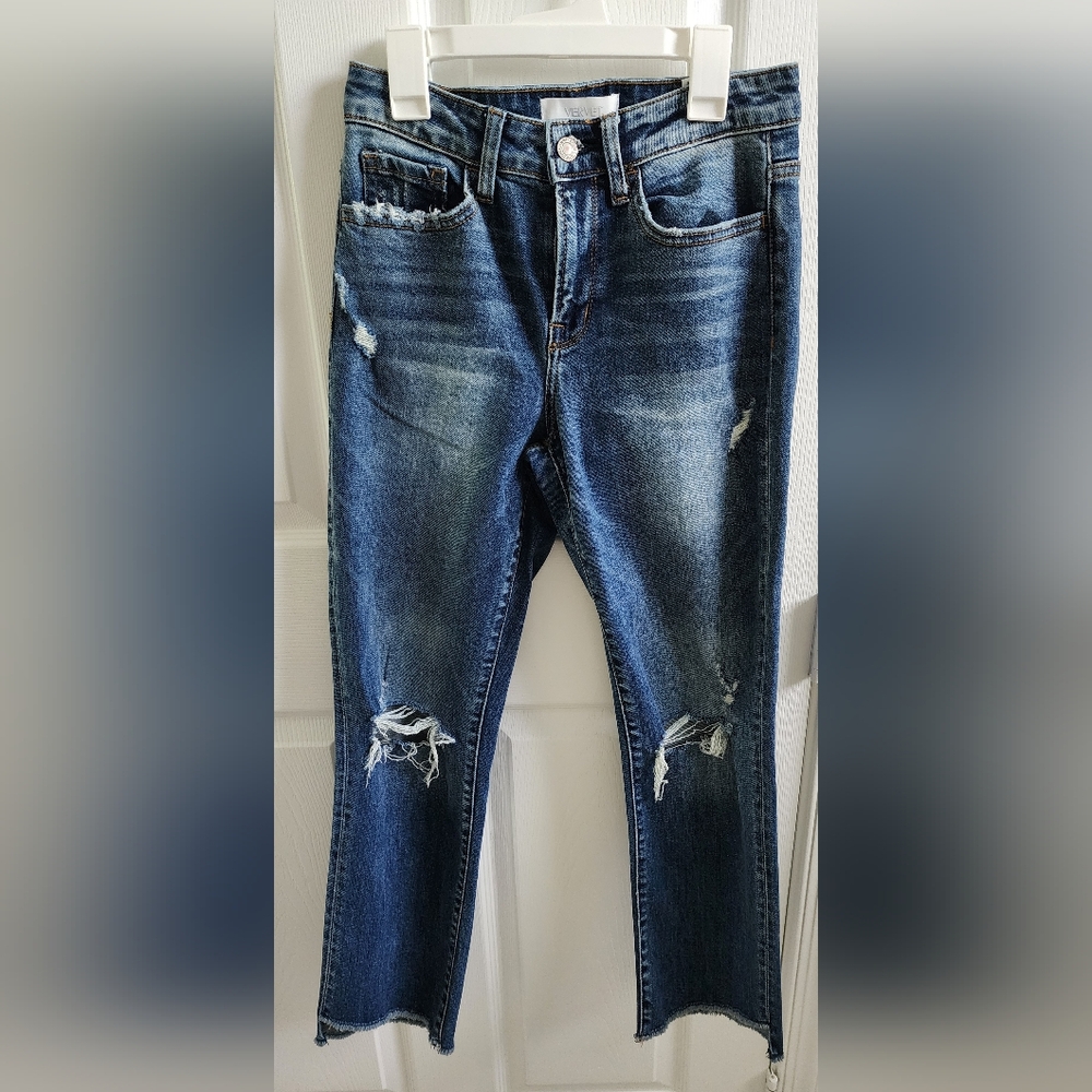 Vervet High Rise Denim Crop Straight Distressed Jeans Size 25